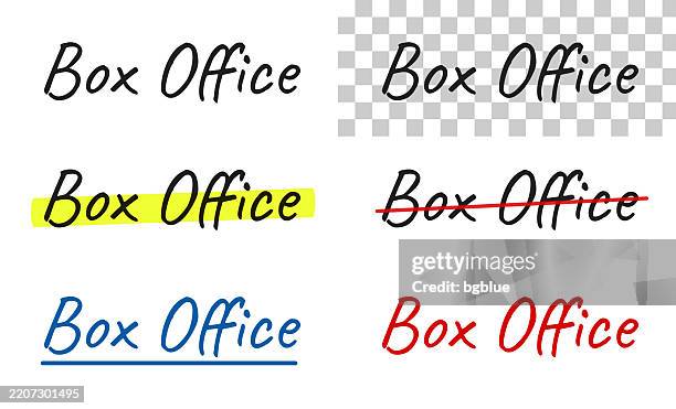 box office - handwritten text, highlighted, crossed out, underlined on blank background - transparent box stock illustrations