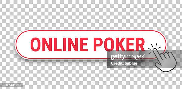 online poker - 3d click web button with hand cursor on blank background - playing cards box stock illustrations