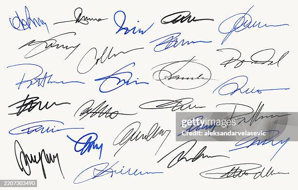 stockillustraties, clipart, cartoons en iconen met handwritten fake signatures - vulpen