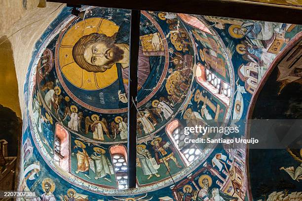 frescos in ceiling of pec monastery - kosovo bildbanksfoton och bilder