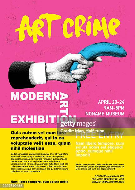 ilustraciones, imágenes clip art, dibujos animados e iconos de stock de folleto de la exposición de arte - exposición