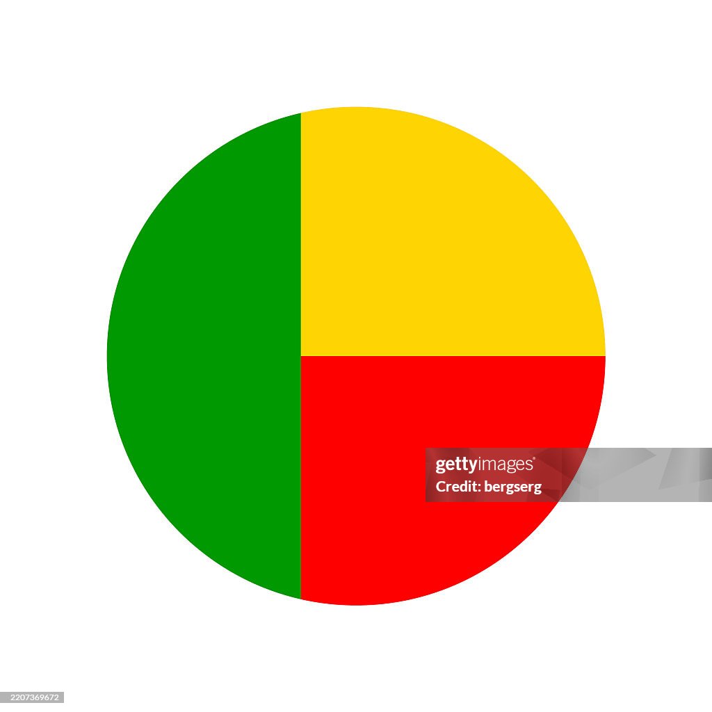 Benin Flag. Round Flat Icon. Vector Illustration