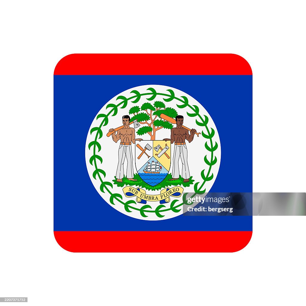 Belize Flag. Square Flat Icon. Vector Illustration