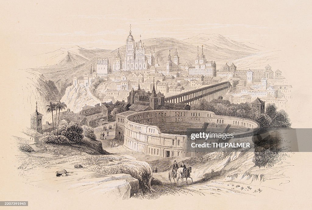 Segovia city, Spain engraving from 1851