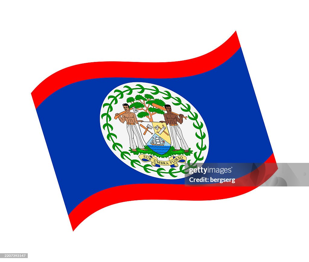 Waving National Flag of Belize. Flat Icon. Vector Illustration
