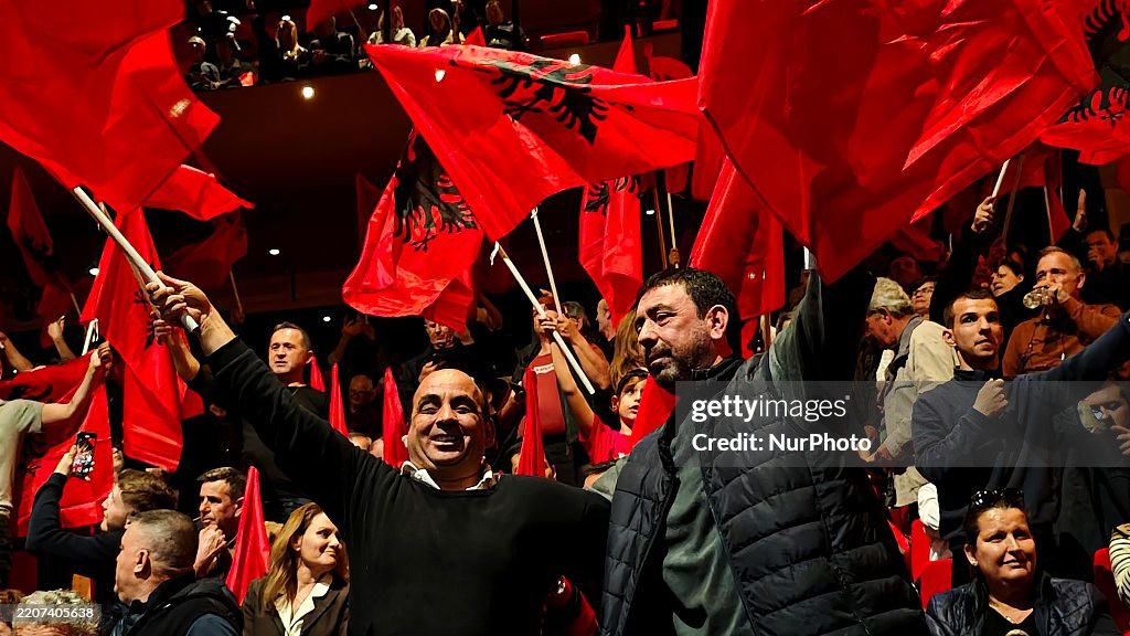 Edi Rama Shouting Albanian supporters of Edi Rama attend his speech in Athens, Greece ...