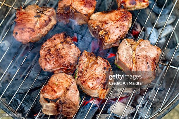 lamb chops on charcoal grill - lamb chop stock pictures, royalty-free photos & images