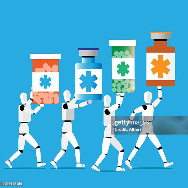 ai in pharma - pharmaceutical factory stock illustrations