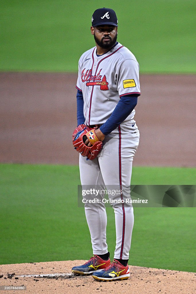 Reinaldo Lopez Reynaldo Lopez of the Atlanta Braves throws a pitch against the San ...