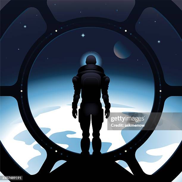 astronaut in a space shuttle - spacecraft point of view stock illustrations