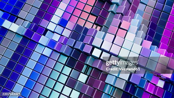 3d render of neon colored cubes in an abstract geometric pattern - purple bruise stock illustrations