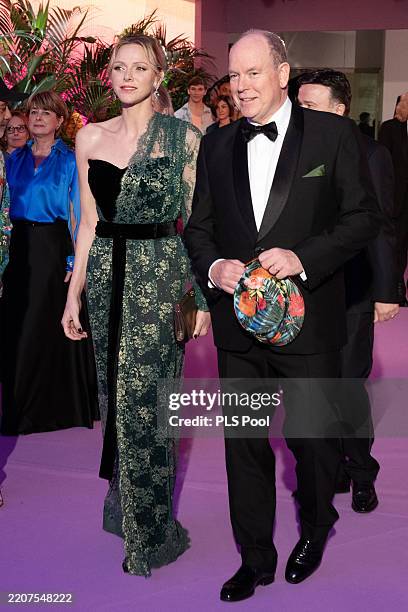 Princess Charlene of Monaco and Prince Albert II of Monaco attend the Rose Ball 2025 on March 29, 2025 in Monaco, Monaco.