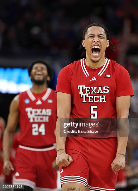 Darrion Williams and Kerwin Walton of the Texas Tech Red Raiders react during the second half against the Florida Gators in the West Regional Elite...