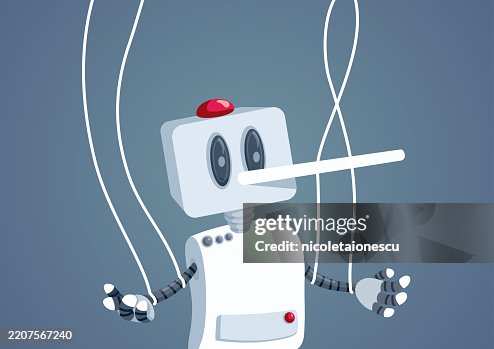 Big Nosed Lying Robot Pulled by Strings Vector Cartoon Big Nosed Lying Robot Pulled by Strings Vector Cartoon