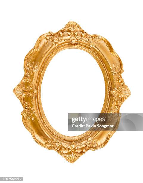 oval gold color picture frame vintage style isolated on white background, save clipping path. - barroco imagens e fotografias de stock