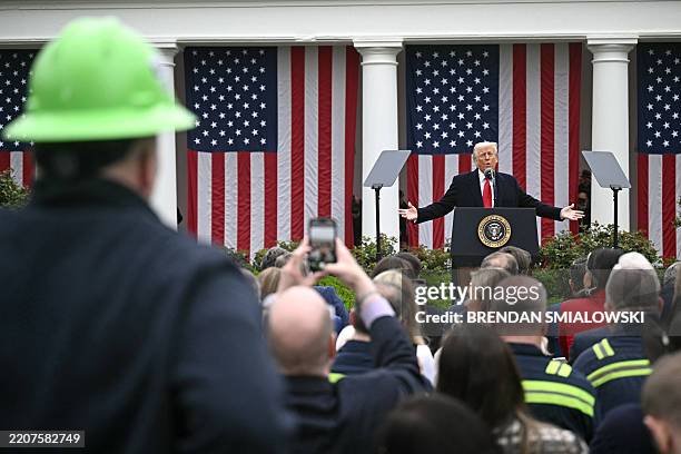 President Donald Trump delivers remarks on reciprocal tariffs during an event in the Rose Garden entitled "Make America Wealthy Again" at the White...