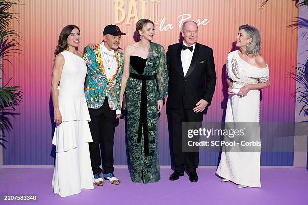 Blanca Li, Christian Louboutin, Princess Charlene of Monaco, Prince Albert II of Monaco and Princess Caroline of Hanover attend the Rose Ball 2025 on...