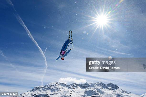 Dani Loeb of The United States of America warms up ahead of Aerials Finals during Day 14 of the FIS Snowboard, Freestyle and Freeski World...
