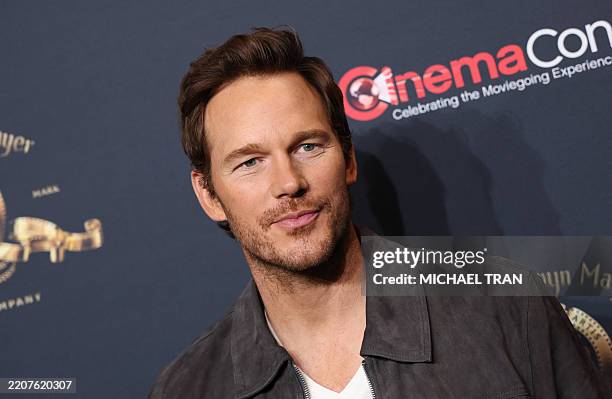 Actor Chris Pratt arrives for the Amazon MGM Studios photocall during CinemaCon 2025 at Caesars Palace in Las Vegas, Nevada on April 2, 2025.
