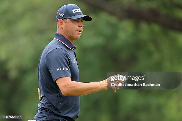 Gary Woodland of the United States reacts after a birdie on the fifth hole during the final round of the Texas Children's Houston Open 2025 at...