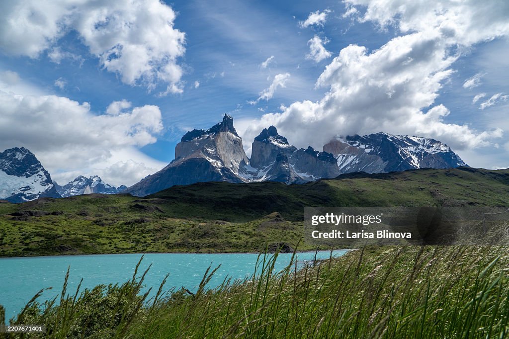 Pehoe lake and Cuernos del Paine in Torres del Paine National Park