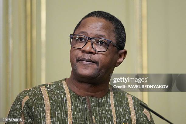 Burkina Faso Foreign Minister Karamoko Jean Marie Traore attends a joint press conference following a meeting of Russian foreign minister with...