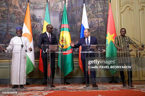 Niger Foreign Minister Bakary Yaou Sangare, Mali's Foreign Minister Abdoulaye Diop, Russian Foreign Minister Sergei Lavrov and Burkina Faso Foreign...