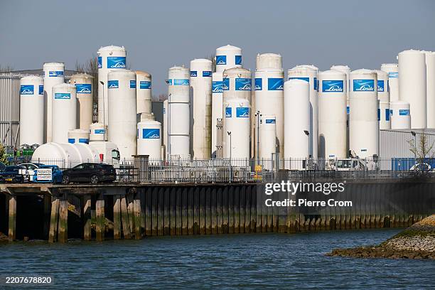 Liquid nitrogen is stored at the Port of Rotterdam on April 3, 2025 in Rotterdam, Netherlands. The port of Rotterdam is the largest seaport in Europe...