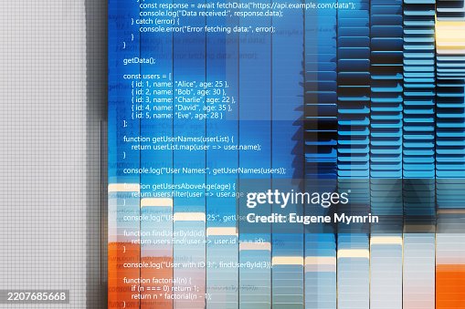 Colorful data flow visualization with programming code displayed on transparent panels Colorful data flow visualization with programming code displayed on transparent panels