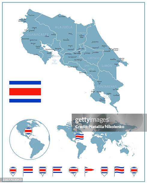Costa Rica Detailed Map With Regions And Cities Set Of Flags Globe Costa Rica Detailed Map With Regions And Cities Set Of Flags Globe Country Outline Country 