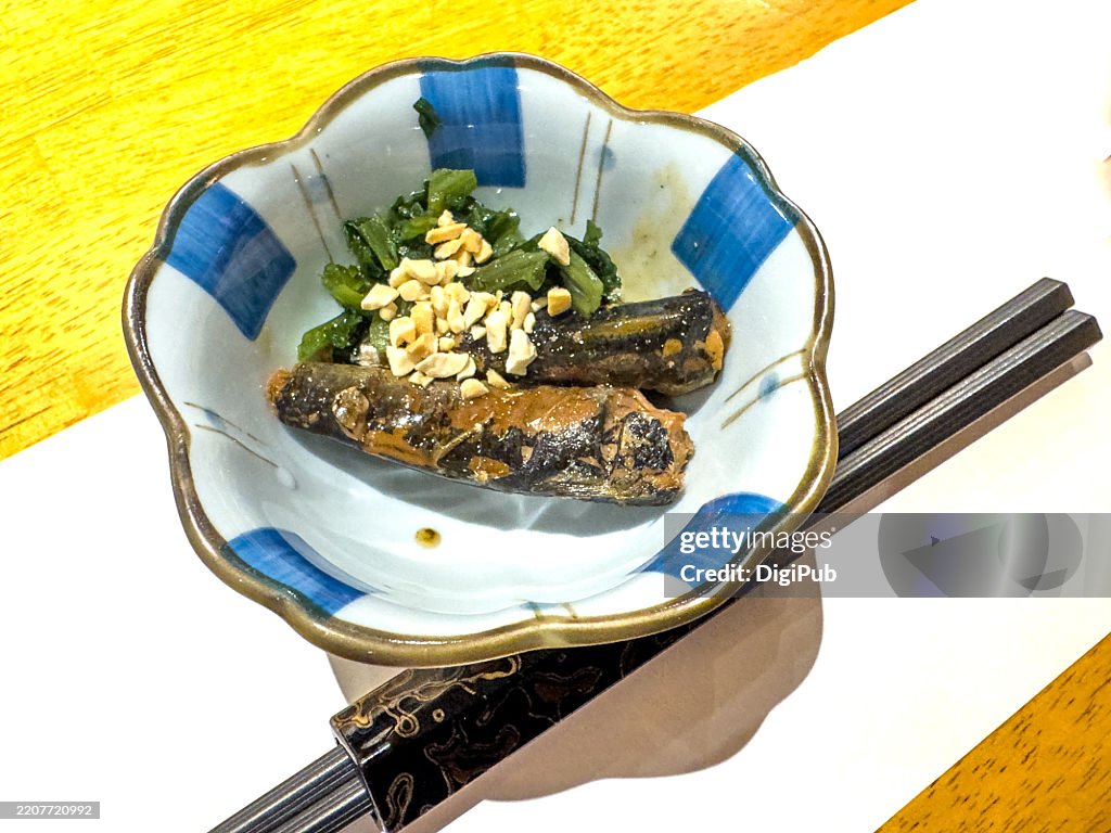 Izakaya Otoshi: Small Sardines Simmered in Red Plum Sauce in Yokohama