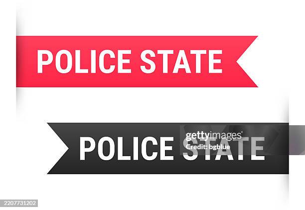 stockillustraties, clipart, cartoons en iconen met police state - banner, bookmark, ribbon, label on white background - politieverklaring