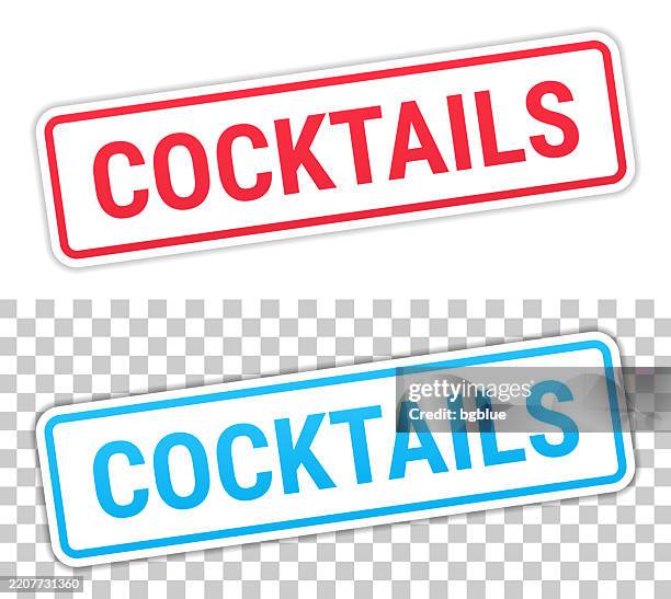 cocktails - red and blue labels on blank background - mocktail stock illustrations