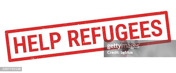help refugees - red rubber stamp on white background - refugee stock illustrations