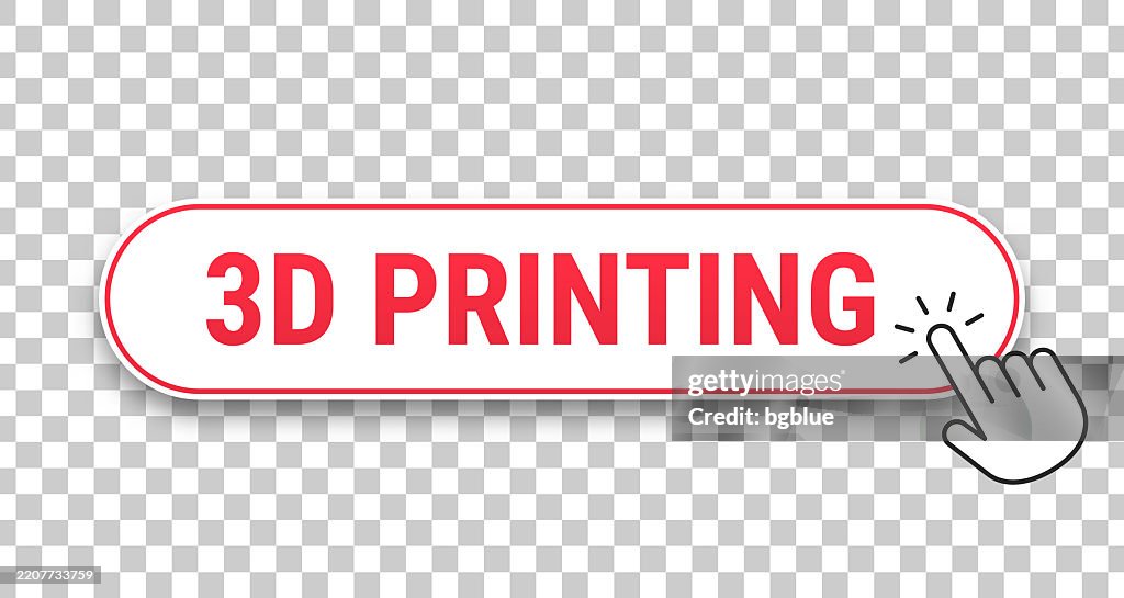 3d Printing - 3D click web button with hand cursor on blank background