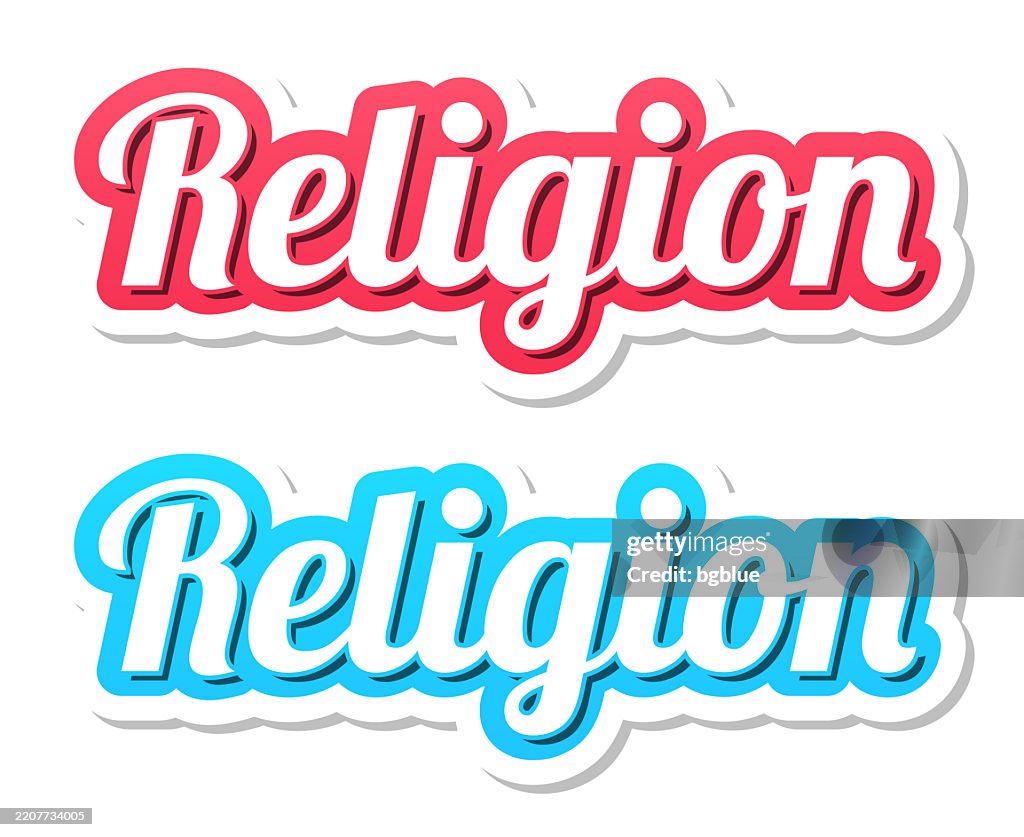 Religion - 3D Text in red and blue on white background