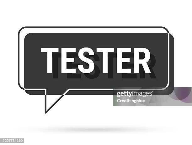 tester - 3d black speech bubble on white background - checking boxes stock illustrations