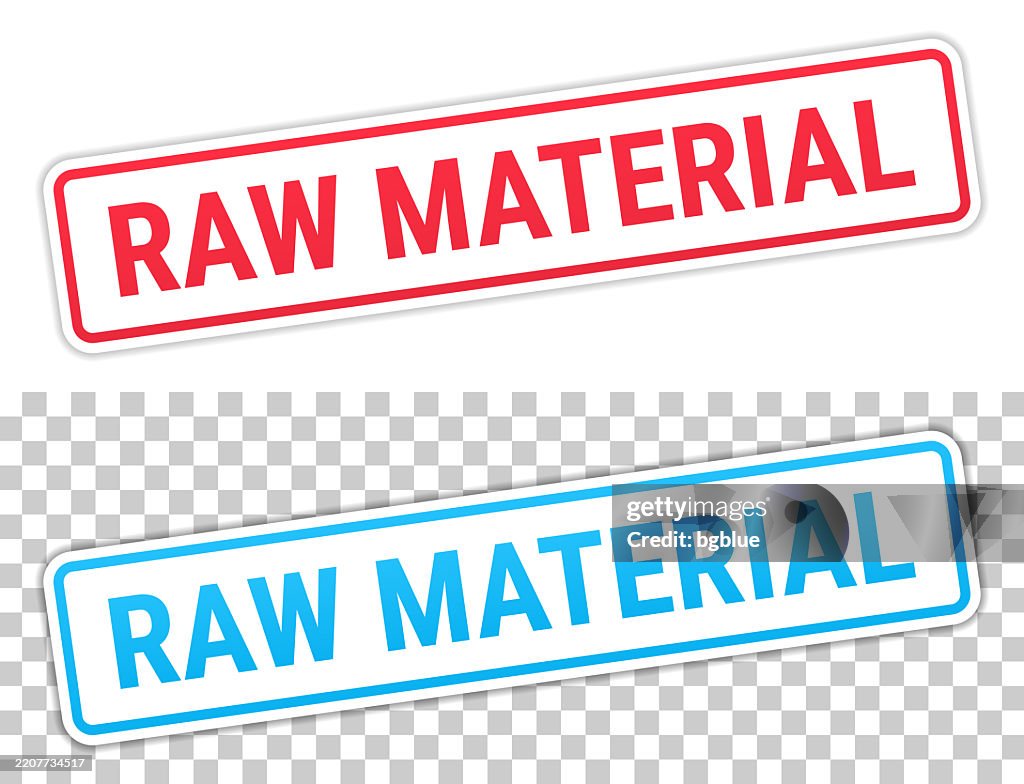 Raw Material Red And Blue Labels On Blank Background High-Res Vector ...
