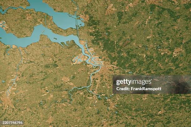 antwerpen satellite topographic map 3d-rendering true color - stadt antwerpen belgien stock-fotos und bilder