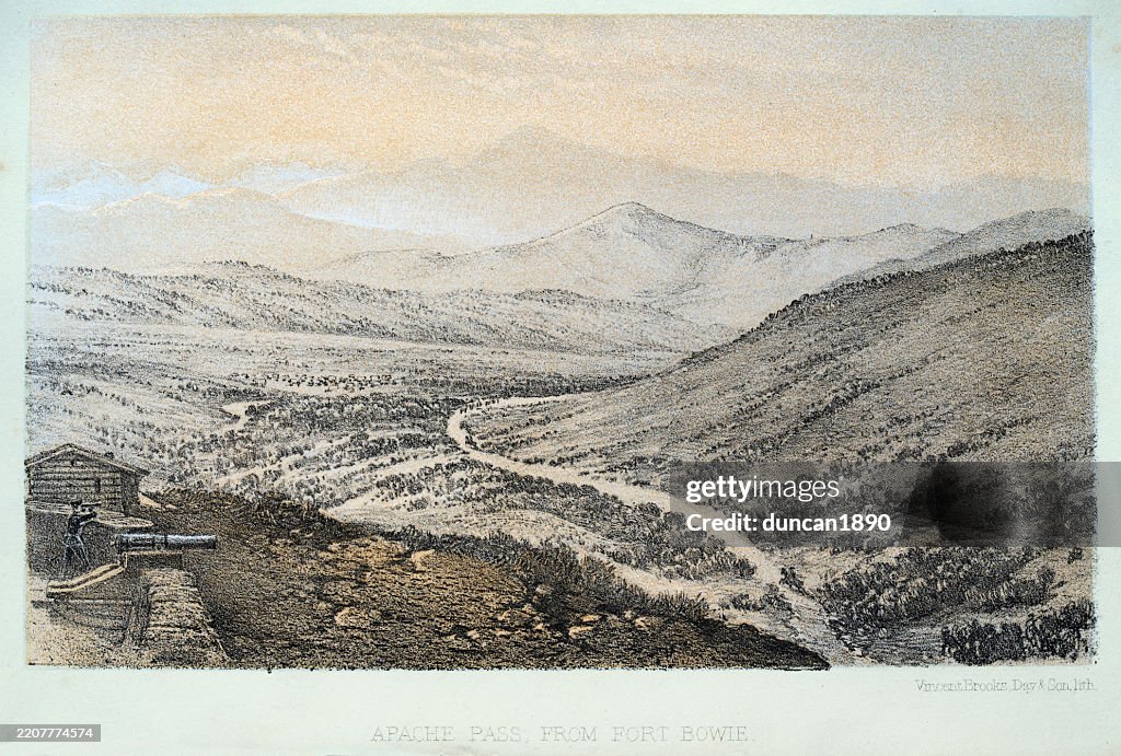 American Wild West, Apache Pass, from Fort Bowie, Arizona, Vintage illustration, 1860s, 19th Century