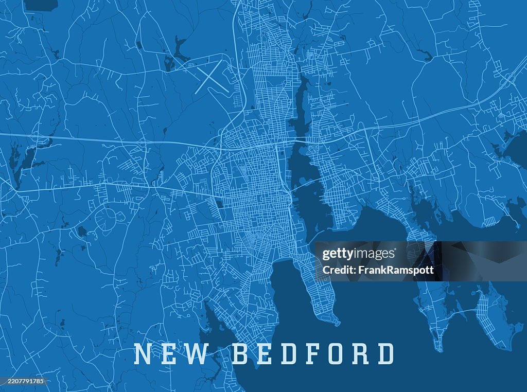 New Bedford MA City Vector Road Map Blue Horizontal