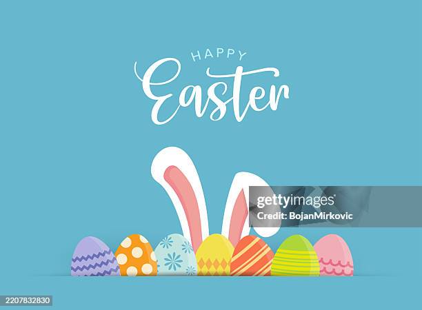 easter poster, background with bunny ears and eggs. vector - costume rabbit ears stock illustrations