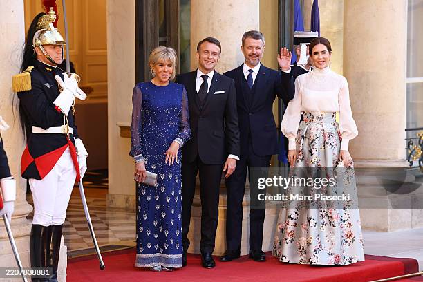 French President Emmanuel Macron and wife Brigitte Macron welcome King Frederik X and Queen Mary of Denmark for a state diner in honour of Denmark's...