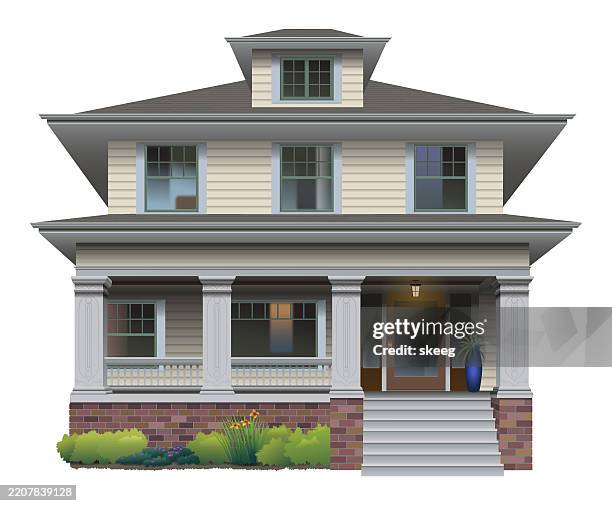 large old classic home - porch stock illustrations