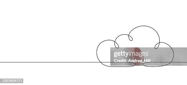 cloud continuous line drawing with editable stroke and copy space banner - cloud computing white background stock illustrations