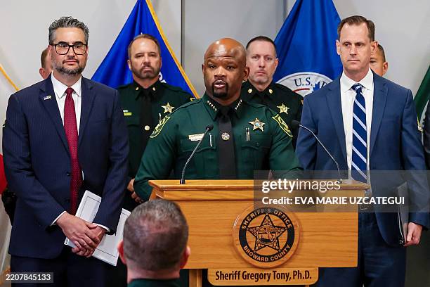 Broward Sheriff Dr. Gregory Tony speaks during during a press conference about MS-13 gang activity at the Broward County Sheriff's Office Research,...