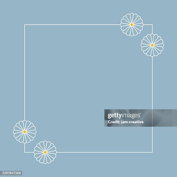 mid-century daisy blossom line art rahmen in blau und weiß - gartenparty stock-grafiken, -clipart, -cartoons und -symbole