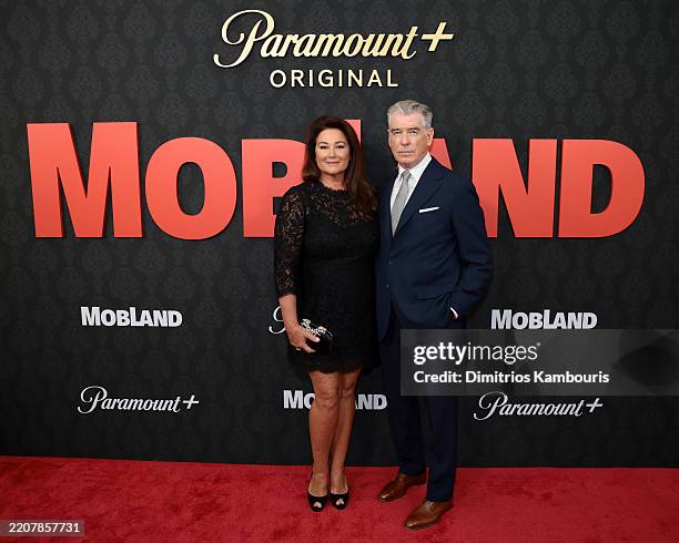 Keely Shaye Smith and Pierce Brosnan attend the MobLand Premiere in NY at SVA Theatre on March 31, 2025 in New York City.