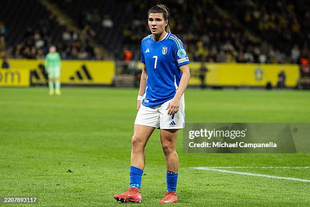 Sofia Cantore of Italy during the UEFA Women's Nations League 2024/25 Grp A4 MD3 match between Sweden and Italy at Strawberry Arena on April 4, 2025...