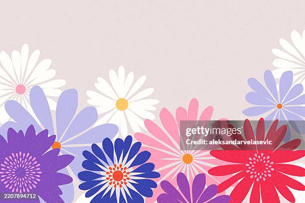 stylized colorful flowers border - wildflower stock illustrations